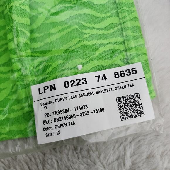 NEw Savage x Fenty Curvy All Over Me Lace Bandeau Bralette Green Tea 1X - Picture 7 of 10